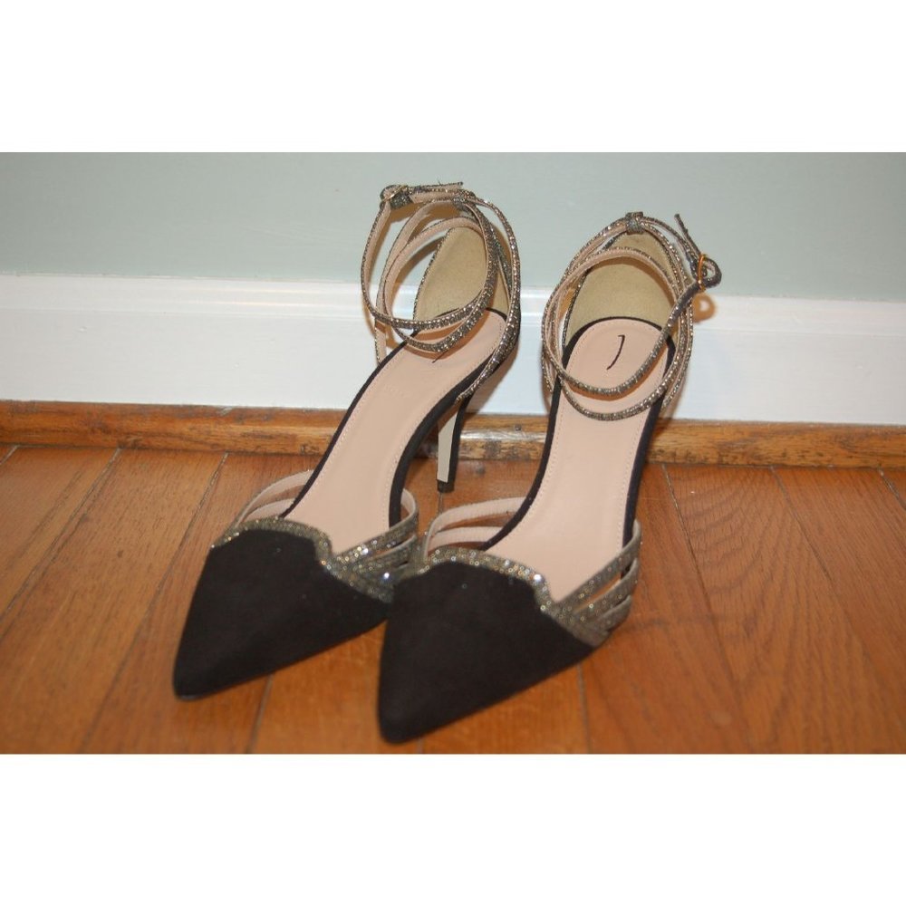 JCrew $278 Colette Ankle-Wrap Pumps in Suede Sz 7 Black F8481 NEW - Picture 1 of 2